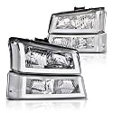 GRAND ORANGE U LED DRL Headlights Assembly Compatible with Chevy Silverado Avalanche 1500 2500 3500 HD Models 2003-2006 Headlamp Clear lens Chrome Housing Clear Corner