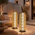 Grand patio 2-Piece Outdoor Floor Lamp Solar Lantern, Water-Resistant Wicker Boho Patio Light with 50/100 Lumens Dual Brightness &amp; Memory Mode for Garden Porch Deck Decor, Large Cindy Natural