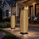 Grand patio 2-Piece Outdoor Floor Lamp Solar Lantern, Water-Resistant Wicker Boho Patio Light with 50/100 Lumens Dual Brightness & Memory Mode for Garden Porch Deck Decor, Large Diamond Natural