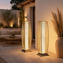 Grand patio 2-Piece Outdoor Floor Lamp Solar Lantern, Water-Resistant Wicker Boho Patio Light with 50/100 Lumens Dual Brightness & Memory Mode for Garden Porch Deck Decor, Large Crossover Natural