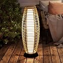 Grand patio Floor Lamp Outdoor Lamp Patio Lights Solar Powered Lantern Weather-Resistant Wicker Deck Lights, Lamp Large-Sized for Garden (Austin Natural Brown)