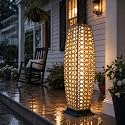 Grand patio Outdoor Floor Lamp Solar Lantern, Water-Resistant Natural Wicker Boho Patio Light with 50/100 Lumens Dual Brightness &amp; Memory Mode for Garden Porch Deck Decor, Large Diamond Natural