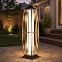 Grand patio Solar Outdoor Floor Lamp, Waterproof Wicker Boho Patio Lantern with Warm LED Light, Cordless Solar Standing Light for Porch, Deck, Garden & Poolside Decor, Large Taurus