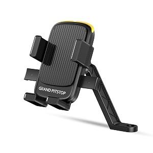 grand pitstop cool grip b2 bike mobile holder with anti-theft  mirror mount  auto locking  anti-shake phone mount for scooters amp bikes  360 rotation  secure gps cradle clamp