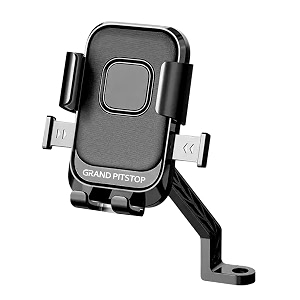 grand pitstop cool grip b4 mirror mount mobile holder for bikes scooty activa jupiter electric scooters amp bicycles with one click locking anti-skid 360 rotation for smartphones
