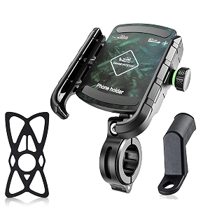 grand pitstop mobile holder for bikes motorcycle scooter bicycles jaw grip bike mobile holder aluminium handlebar phone holder for maps and gps navigation with 360 rotation stand - green texture