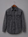 GRAND STITCH Men Washed Casual Grey Shirt
