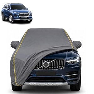 grand vitara 100 waterproof car cover  dustproof sun protection cover  soft cotton lining  triple stitched  mirror pocket  antenna pocket  all weather body cover grey with yellow piping