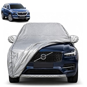 grand vitara 100 waterproof car cover  dustproof sun protection cover  soft cotton lining  triple stitched  mirror pocket  antenna pocket  all weather body cover silver with yellow piping