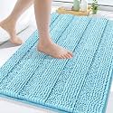 Grandaily Chenille Bathroom Rugs 24x16, Soft Absorbent Bath Mats, Sky Blue