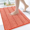Grandaily Chenille Bathroom Rugs 24x16, Soft Bath Mats, Coral Orange