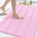 Grandaily Chenille Bathroom Rugs 24x16, Soft Bath Mats, Light Pink