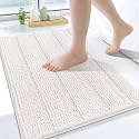 Grandaily Chenille Bathroom Rugs 24x16, Soft Absorbent Bath Mats, Cream