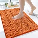 Grandaily Chenille Bathroom Rugs 24x16, Soft Absorbent Bath Mats, Clay