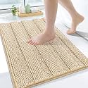 Grandaily Chenille Bathroom Rugs 24x16, Soft Bath Mats, Light Beige