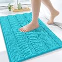 Grandaily Chenille Bathroom Rugs 24x16, Soft Absorbent Bath Mats, Aqua Sky