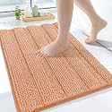 Grandaily Chenille Bathroom Rugs 24x16, Soft Absorbent Bath Mats, Peach