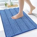 Grandaily Chenille Bathroom Rugs 24x16, Soft Bath Mats, Cornflower Blue