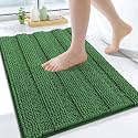 Grandaily Chenille Bathroom Rugs 24x16, Soft Bath Mats, Olive Green