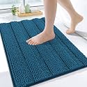 Grandaily Chenille Bathroom Rugs 24x16, Soft Bath Mats, Peacock Blue