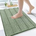 Grandaily Chenille Bathroom Rugs 24x16, Soft Bath Mats, Grayish Green