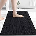 Grandaily Chenille Bathroom Rugs 24x16, Soft Absorbent Bath Mats, Black