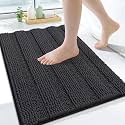 Grandaily Chenille Bathroom Rugs 24x16, Soft Absorbent Bath Mats, Charcoal