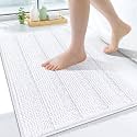 Grandaily Chenille Bathroom Rugs 24x16, Soft Bath Mats, Solid White