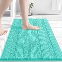 Grandaily Chenille Bathroom Rugs 24x16, Soft Absorbent Bath Mats, Teal