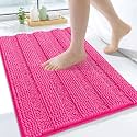 Grandaily Chenille Bathroom Rugs 24x16, Soft Absorbent Bath Mats, Deep Pink