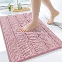 Grandaily Chenille Bathroom Rugs 24x16, Soft Bath Mats, Dusty Rose