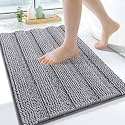 Grandaily Chenille Bathroom Rugs 24x16, Soft Absorbent Bath Mats, Grey