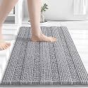 Grandaily Chenille Bathroom Rugs 24x16, Soft Bath Mats, Light Grey