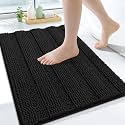 Grandaily Chenille Bathroom Rugs 24x16, Soft Bath Mats, Deep Black