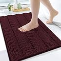Grandaily Chenille Bathroom Rugs 24x16, Soft Bath Mats, Black Cherry