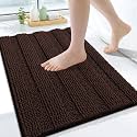 Grandaily Chenille Bathroom Rugs 24x16, Soft Bath Mats, Dark Brown