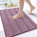 Grandaily Chenille Bathroom Rugs 24x16, Soft Absorbent Bath Mats, Deep Plum