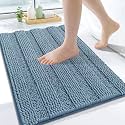 Grandaily Chenille Bathroom Rugs 24x16, Soft Absorbent Bath Mats, Airy Blue