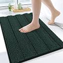 Grandaily Chenille Bathroom Rugs 24x16, Soft Bath Mats, Dark Green
