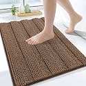 Grandaily Chenille Bathroom Rugs 24x16, Soft Absorbent Bath Mats, Mocha