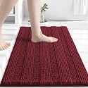 Grandaily Chenille Bathroom Rugs 24x16, Soft Absorbent Bath Mats, Burgundy