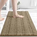 Grandaily Chenille Bathroom Rugs 30x20, Soft Absorbent Bath Mats, Tan