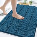 Grandaily Chenille Bathroom Rugs 30x20, Soft Bath Mats, Peacock Blue