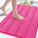 Grandaily Chenille Bathroom Rugs 30x20, Soft Absorbent Bath Mats, Deep Pink