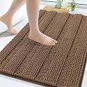 Grandaily Chenille Bathroom Rugs 30x20, Soft Absorbent Bath Mats, Mocha