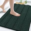 Grandaily Chenille Bathroom Rugs 30x20, Soft Bath Mats, Dark Green