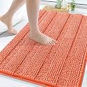Grandaily Chenille Bathroom Rugs 30x20, Soft Bath Mats, Coral Orange