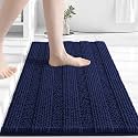 Grandaily Chenille Bathroom Rugs 30x20, Soft Absorbent Bath Mats, Navy