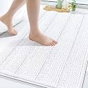 Grandaily Chenille Bathroom Rugs 30x20, Soft Bath Mats, Solid White
