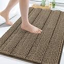 Grandaily Chenille Bathroom Rugs 30x20, Soft Absorbent Bath Mats, Camel